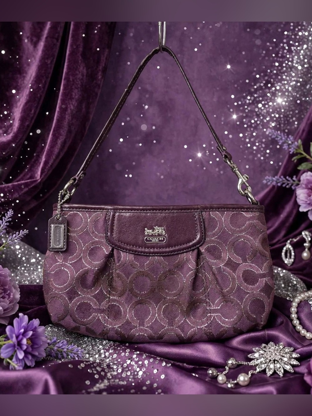 Coach Plum Signature Jacquard Wristlet